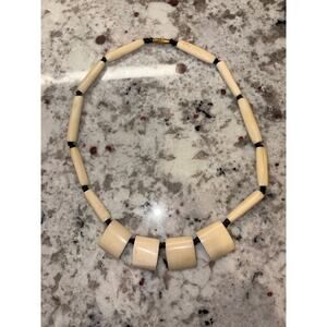 Vintage 1960s Bone Bead Necklace Tribal Cylinders + Squares